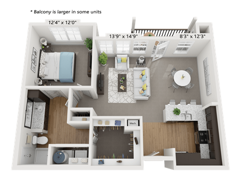 a floor plan of an apartment with a bedroom and a living room